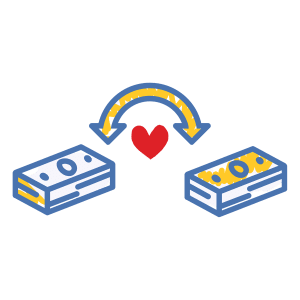 Illustrated icon of two stacks of money
